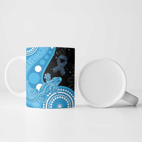 Australia Autism Awareness Month Ceramic Mug Indigenous Lizard With Blue Ribbon - Aussie Hoodie