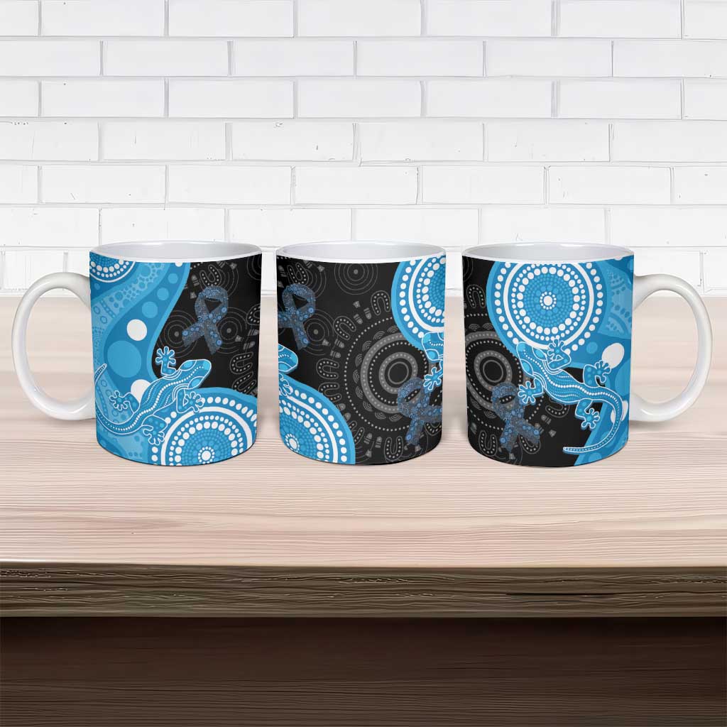 Australia Autism Awareness Month Ceramic Mug Indigenous Lizard With Blue Ribbon - Aussie Hoodie