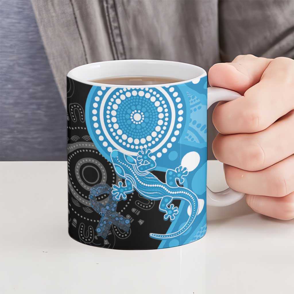 Australia Autism Awareness Month Ceramic Mug Indigenous Lizard With Blue Ribbon - Aussie Hoodie