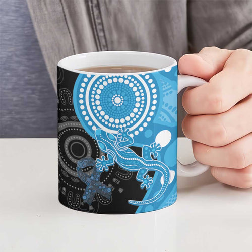 Australia Autism Awareness Month Ceramic Mug Indigenous Lizard With Blue Ribbon - Aussie Hoodie