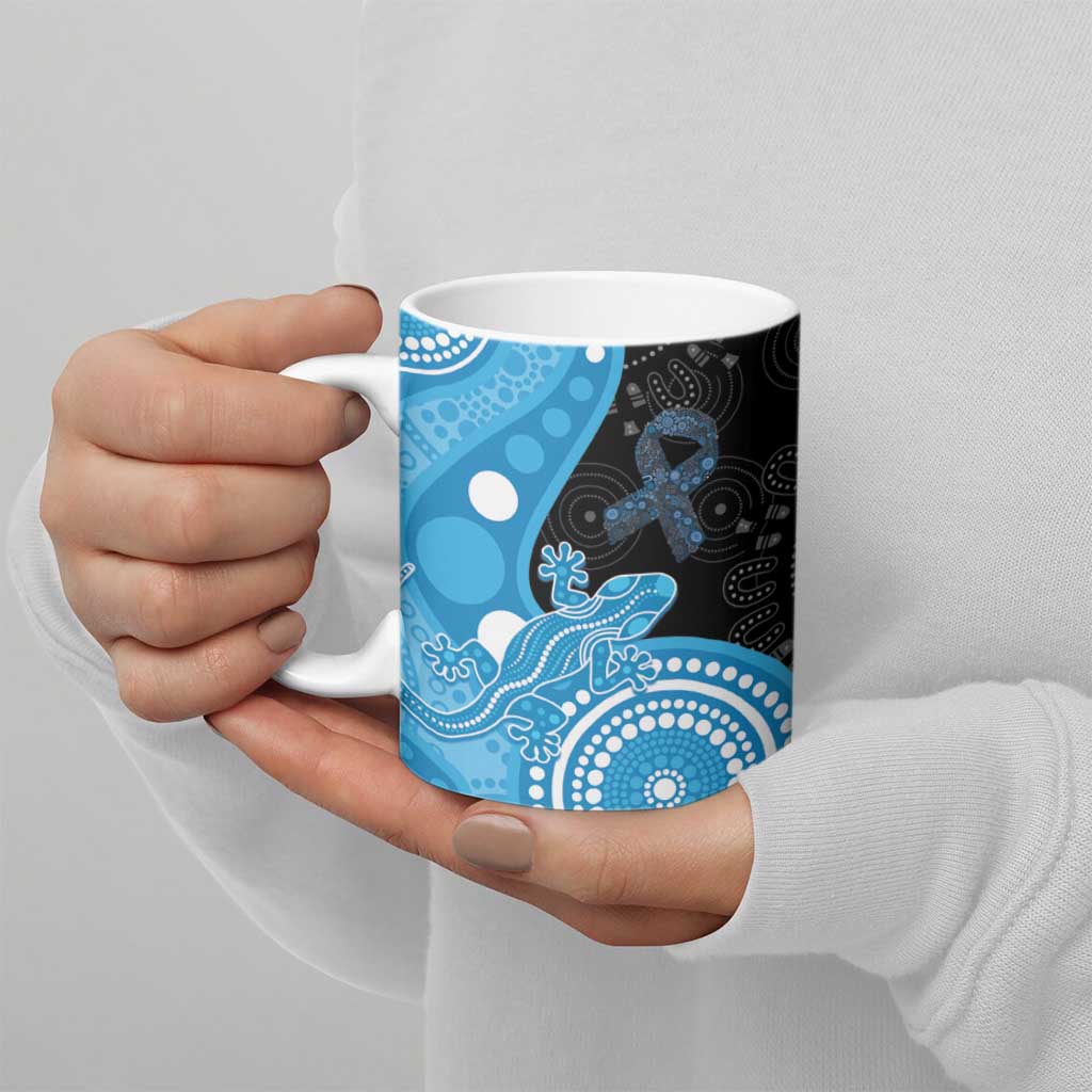 Australia Autism Awareness Month Ceramic Mug Indigenous Lizard With Blue Ribbon - Aussie Hoodie