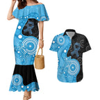 Australia Autism Awareness Month Couples Matching Mermaid Dress and Hawaiian Shirt Indigenous Lizard With Blue Ribbon - Aussie Hoodie