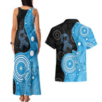 Australia Autism Awareness Month Couples Matching Tank Maxi Dress and Hawaiian Shirt Indigenous Lizard With Blue Ribbon - Aussie Hoodie