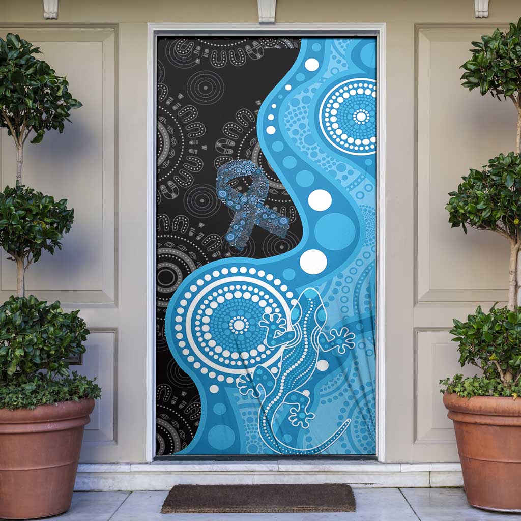 Australia Autism Awareness Month Door Cover Indigenous Lizard With Blue Ribbon - Aussie Hoodie