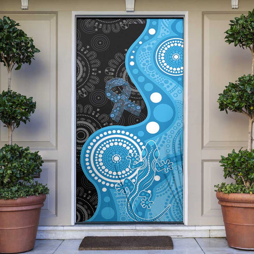 Australia Autism Awareness Month Door Cover Indigenous Lizard With Blue Ribbon - Aussie Hoodie