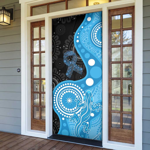 Australia Autism Awareness Month Door Cover Indigenous Lizard With Blue Ribbon - Aussie Hoodie