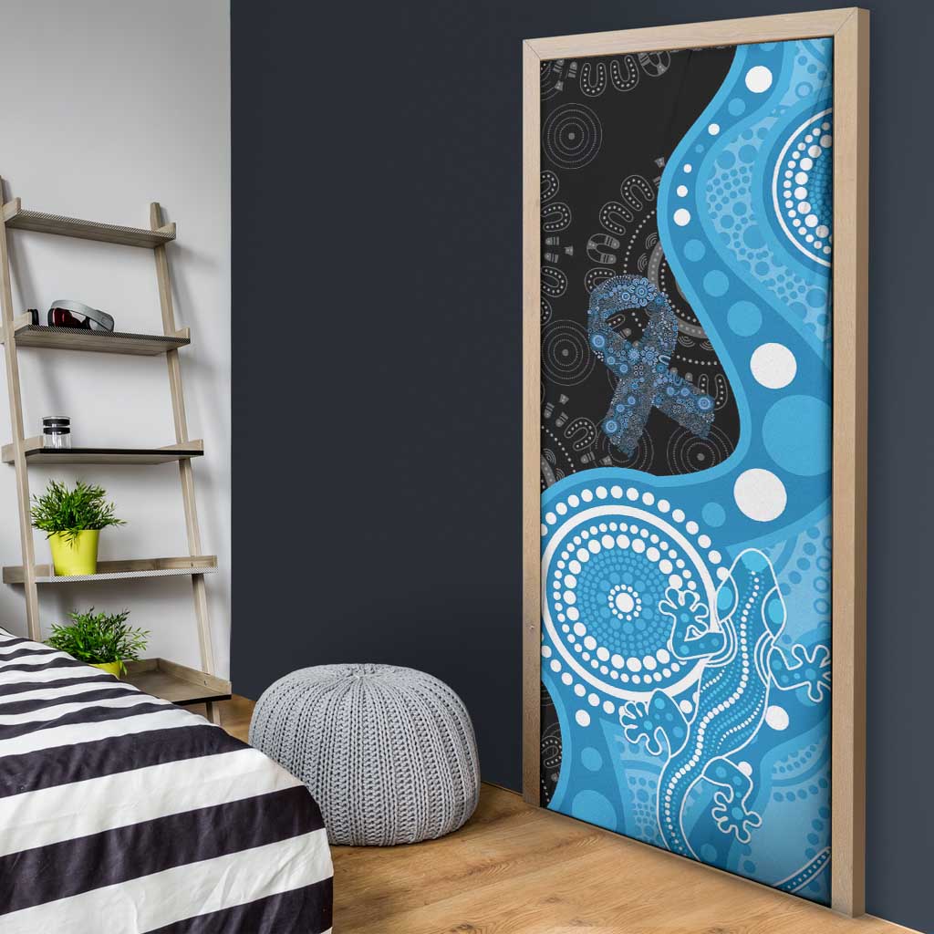 Australia Autism Awareness Month Door Cover Indigenous Lizard With Blue Ribbon - Aussie Hoodie