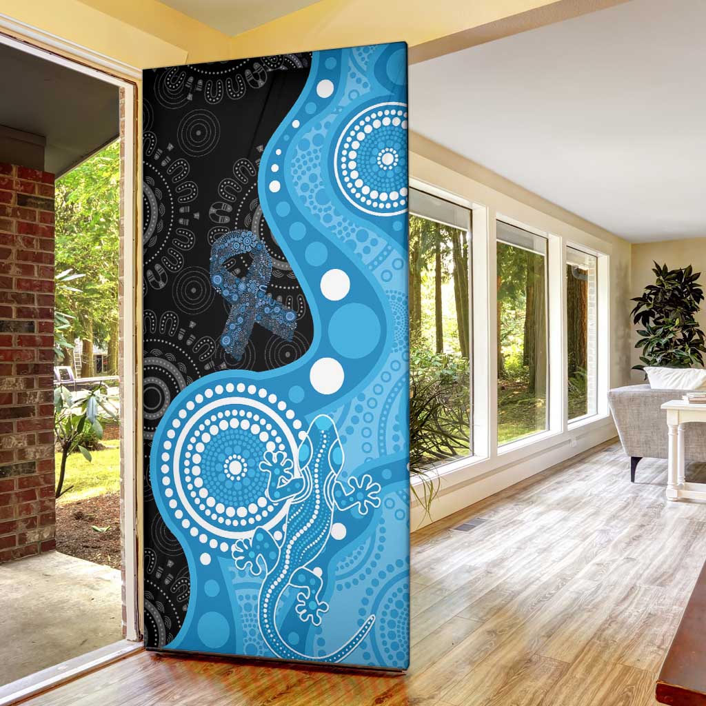 Australia Autism Awareness Month Door Cover Indigenous Lizard With Blue Ribbon - Aussie Hoodie