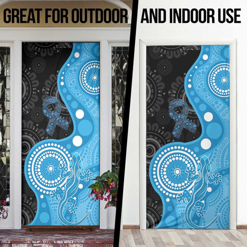 Australia Autism Awareness Month Door Cover Indigenous Lizard With Blue Ribbon - Aussie Hoodie