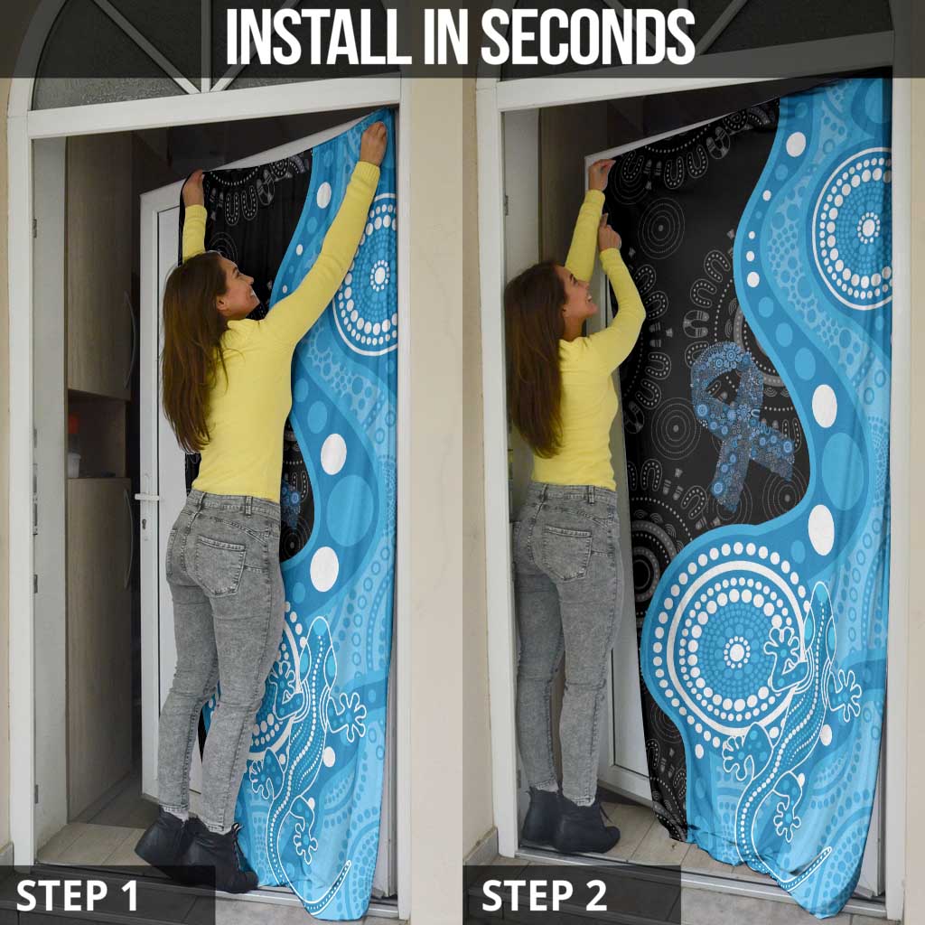 Australia Autism Awareness Month Door Cover Indigenous Lizard With Blue Ribbon - Aussie Hoodie