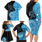 Australia Autism Awareness Month Family Matching Long Sleeve Bodycon Dress and Hawaiian Shirt Indigenous Lizard With Blue Ribbon - Aussie Hoodie