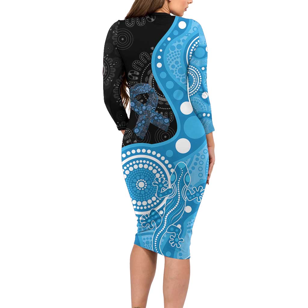 Australia Autism Awareness Month Family Matching Long Sleeve Bodycon Dress and Hawaiian Shirt Indigenous Lizard With Blue Ribbon - Aussie Hoodie