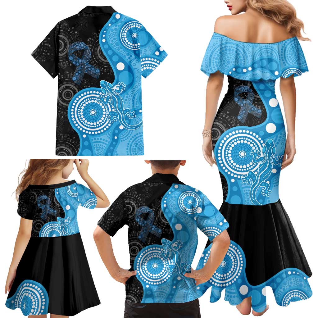 Australia Autism Awareness Month Family Matching Mermaid Dress and Hawaiian Shirt Indigenous Lizard With Blue Ribbon - Aussie Hoodie