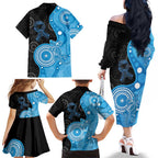 Australia Autism Awareness Month Family Matching Off The Shoulder Long Sleeve Dress and Hawaiian Shirt Indigenous Lizard With Blue Ribbon - Aussie Hoodie