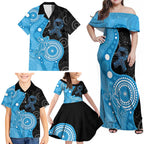 Australia Autism Awareness Month Family Matching Off Shoulder Maxi Dress and Hawaiian Shirt Indigenous Lizard With Blue Ribbon - Aussie Hoodie