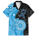Australia Autism Awareness Month Family Matching Off Shoulder Maxi Dress and Hawaiian Shirt Indigenous Lizard With Blue Ribbon - Aussie Hoodie