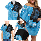 Australia Autism Awareness Month Family Matching Off Shoulder Short Dress and Hawaiian Shirt Indigenous Lizard With Blue Ribbon - Aussie Hoodie