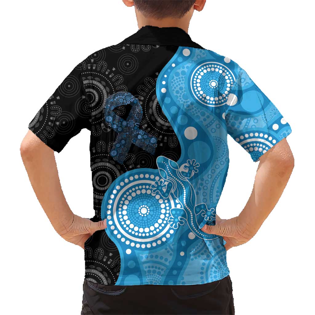 Australia Autism Awareness Month Family Matching Off Shoulder Short Dress and Hawaiian Shirt Indigenous Lizard With Blue Ribbon - Aussie Hoodie