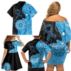 Australia Autism Awareness Month Family Matching Off Shoulder Short Dress and Hawaiian Shirt Indigenous Lizard With Blue Ribbon - Aussie Hoodie