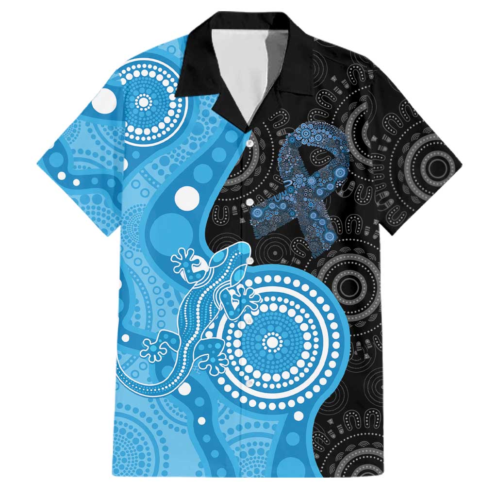 Australia Autism Awareness Month Family Matching Off Shoulder Short Dress and Hawaiian Shirt Indigenous Lizard With Blue Ribbon - Aussie Hoodie