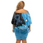 Australia Autism Awareness Month Family Matching Off Shoulder Short Dress and Hawaiian Shirt Indigenous Lizard With Blue Ribbon - Aussie Hoodie