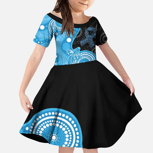 Australia Autism Awareness Month Family Matching Puletasi and Hawaiian Shirt Indigenous Lizard With Blue Ribbon - Aussie Hoodie