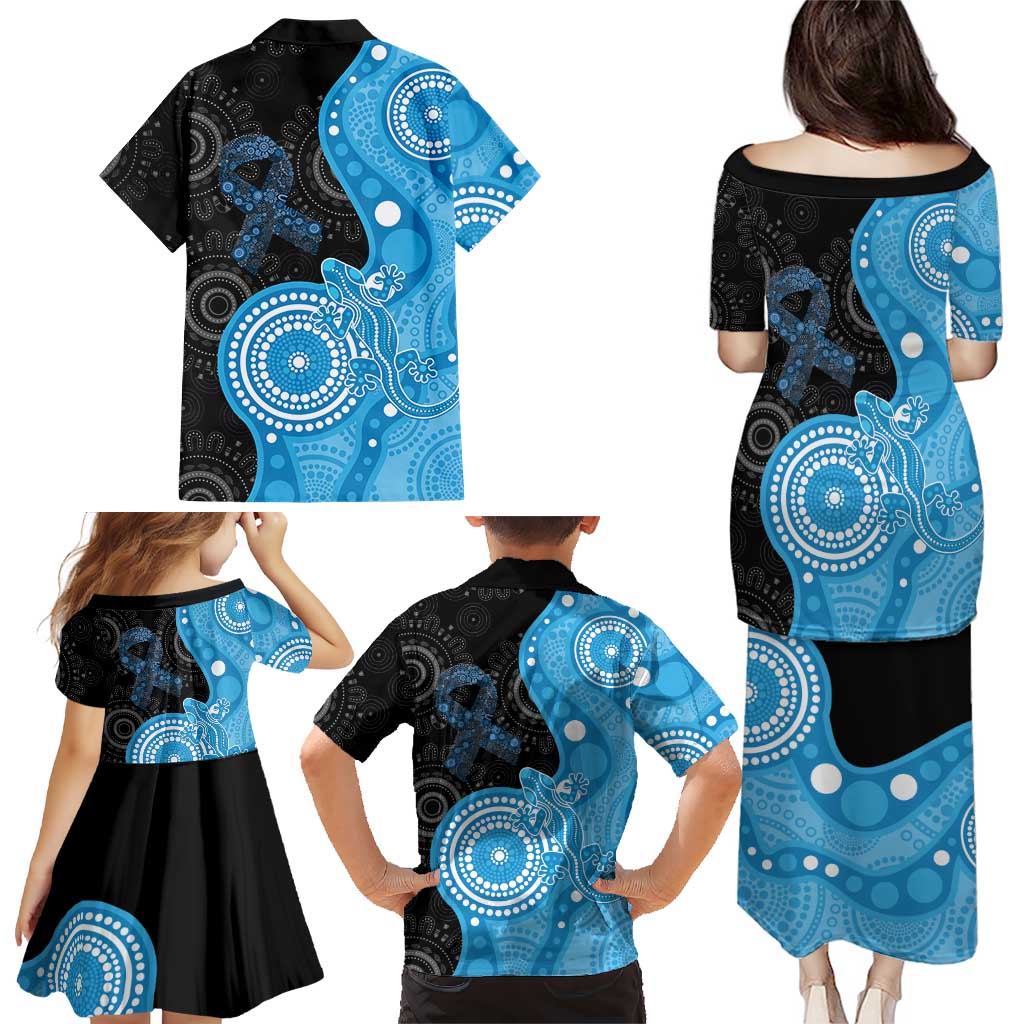 Australia Autism Awareness Month Family Matching Puletasi and Hawaiian Shirt Indigenous Lizard With Blue Ribbon - Aussie Hoodie