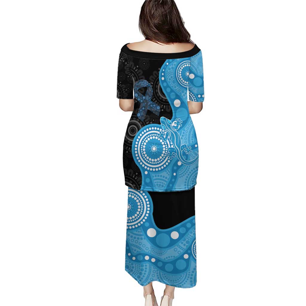 Australia Autism Awareness Month Family Matching Puletasi and Hawaiian Shirt Indigenous Lizard With Blue Ribbon - Aussie Hoodie