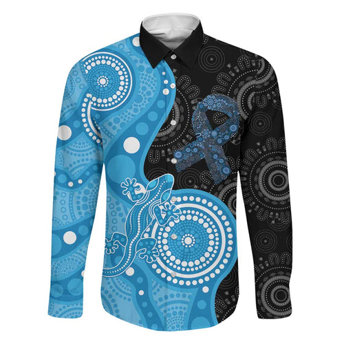 Australia Autism Awareness Month Family Matching Short Sleeve Bodycon Dress and Hawaiian Shirt Indigenous Lizard With Blue Ribbon - Aussie Hoodie