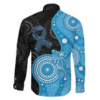 Australia Autism Awareness Month Family Matching Short Sleeve Bodycon Dress and Hawaiian Shirt Indigenous Lizard With Blue Ribbon - Aussie Hoodie
