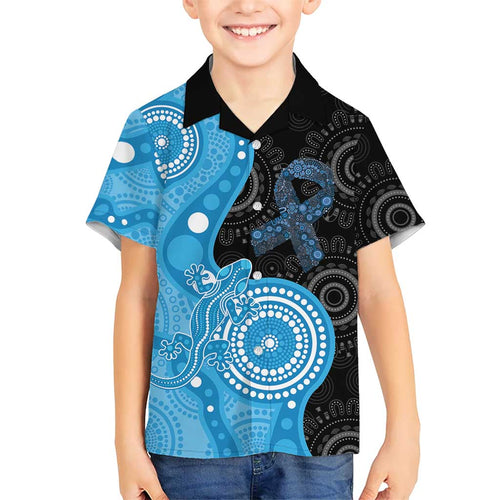 Australia Autism Awareness Month Family Matching Short Sleeve Bodycon Dress and Hawaiian Shirt Indigenous Lizard With Blue Ribbon - Aussie Hoodie