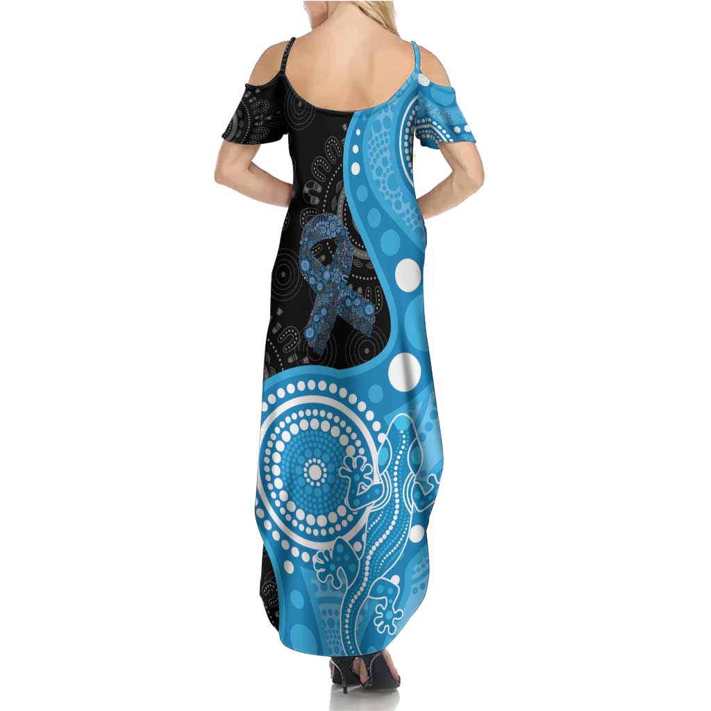 Australia Autism Awareness Month Family Matching Summer Maxi Dress and Hawaiian Shirt Indigenous Lizard With Blue Ribbon - Aussie Hoodie