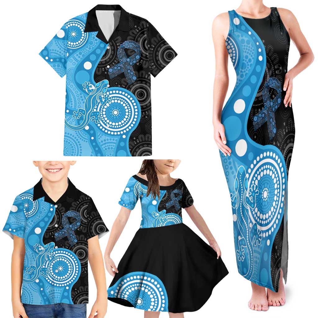 Australia Autism Awareness Month Family Matching Tank Maxi Dress and Hawaiian Shirt Indigenous Lizard With Blue Ribbon - Aussie Hoodie