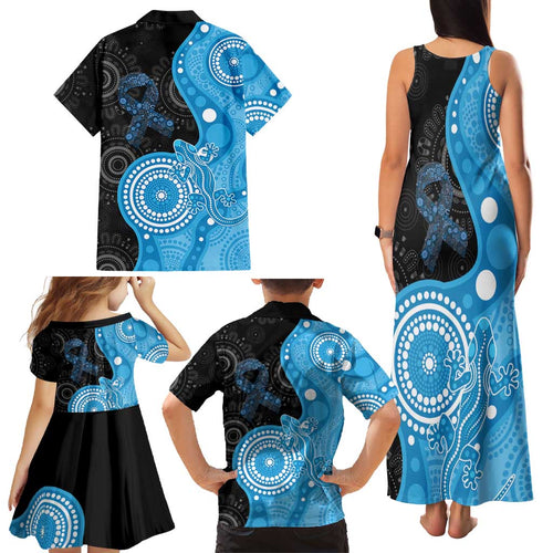 Australia Autism Awareness Month Family Matching Tank Maxi Dress and Hawaiian Shirt Indigenous Lizard With Blue Ribbon - Aussie Hoodie