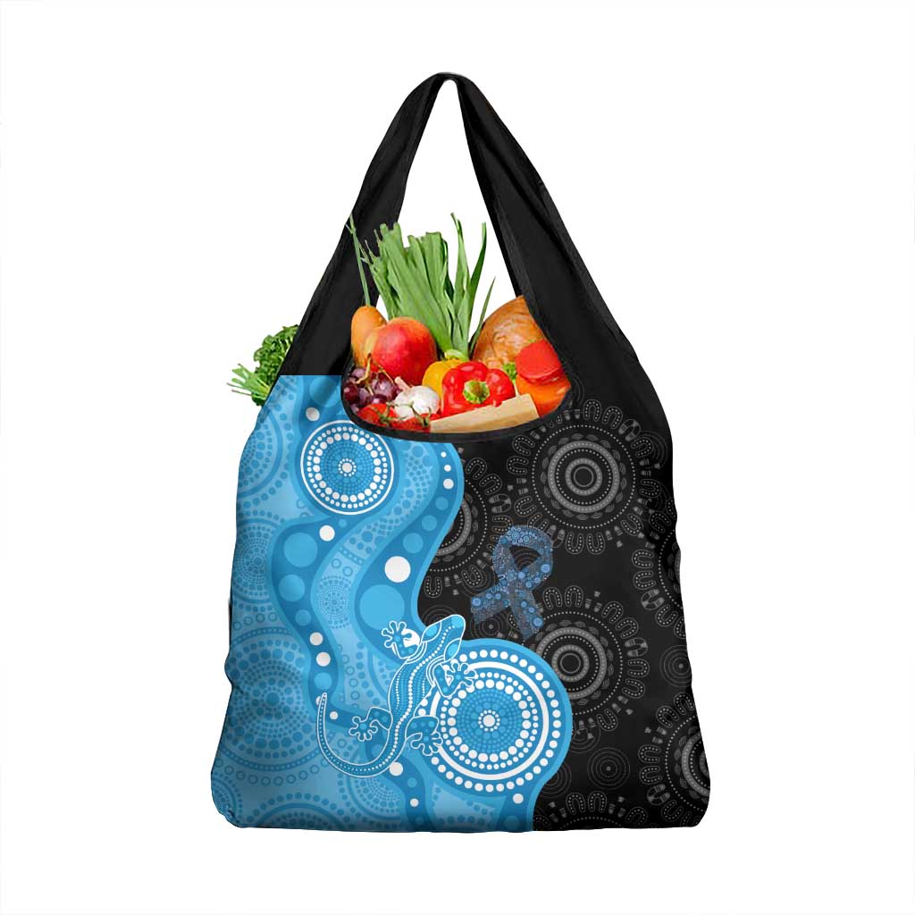 Australia Autism Awareness Month Grocery Bag Indigenous Lizard With Blue Ribbon - Aussie Hoodie