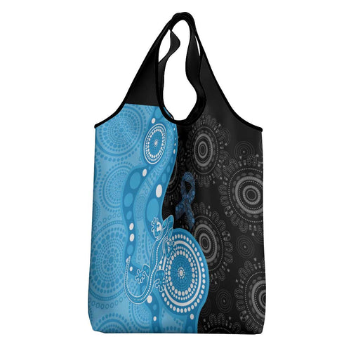 Australia Autism Awareness Month Grocery Bag Indigenous Lizard With Blue Ribbon - Aussie Hoodie