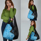 Australia Autism Awareness Month Grocery Bag Indigenous Lizard With Blue Ribbon - Aussie Hoodie