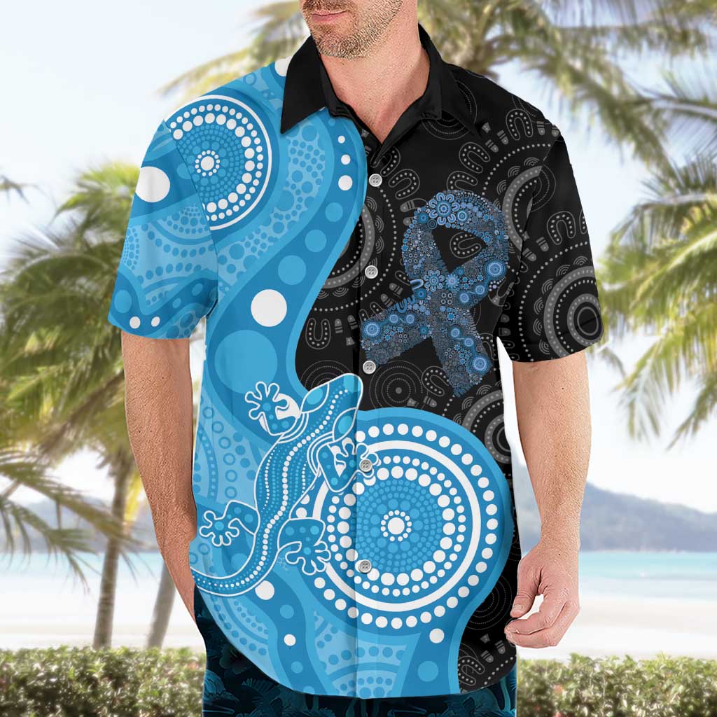 Australia Autism Awareness Month Hawaiian Shirt Indigenous Lizard With Blue Ribbon - Aussie Hoodie