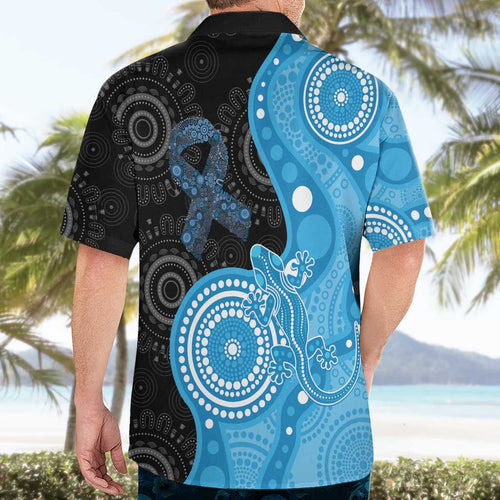 Australia Autism Awareness Month Hawaiian Shirt Indigenous Lizard With Blue Ribbon - Aussie Hoodie