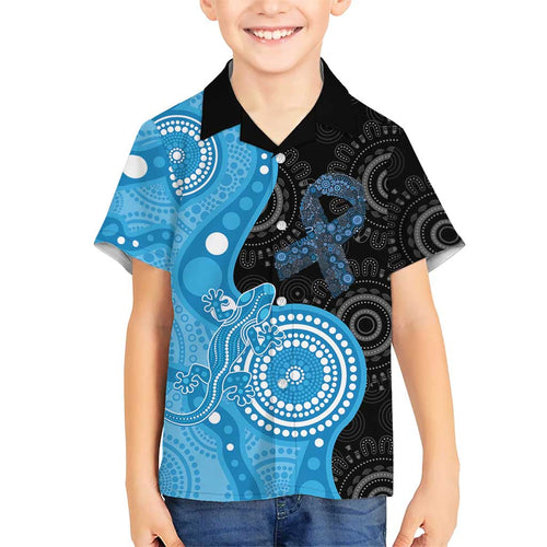 Australia Autism Awareness Month Hawaiian Shirt Indigenous Lizard With Blue Ribbon - Aussie Hoodie