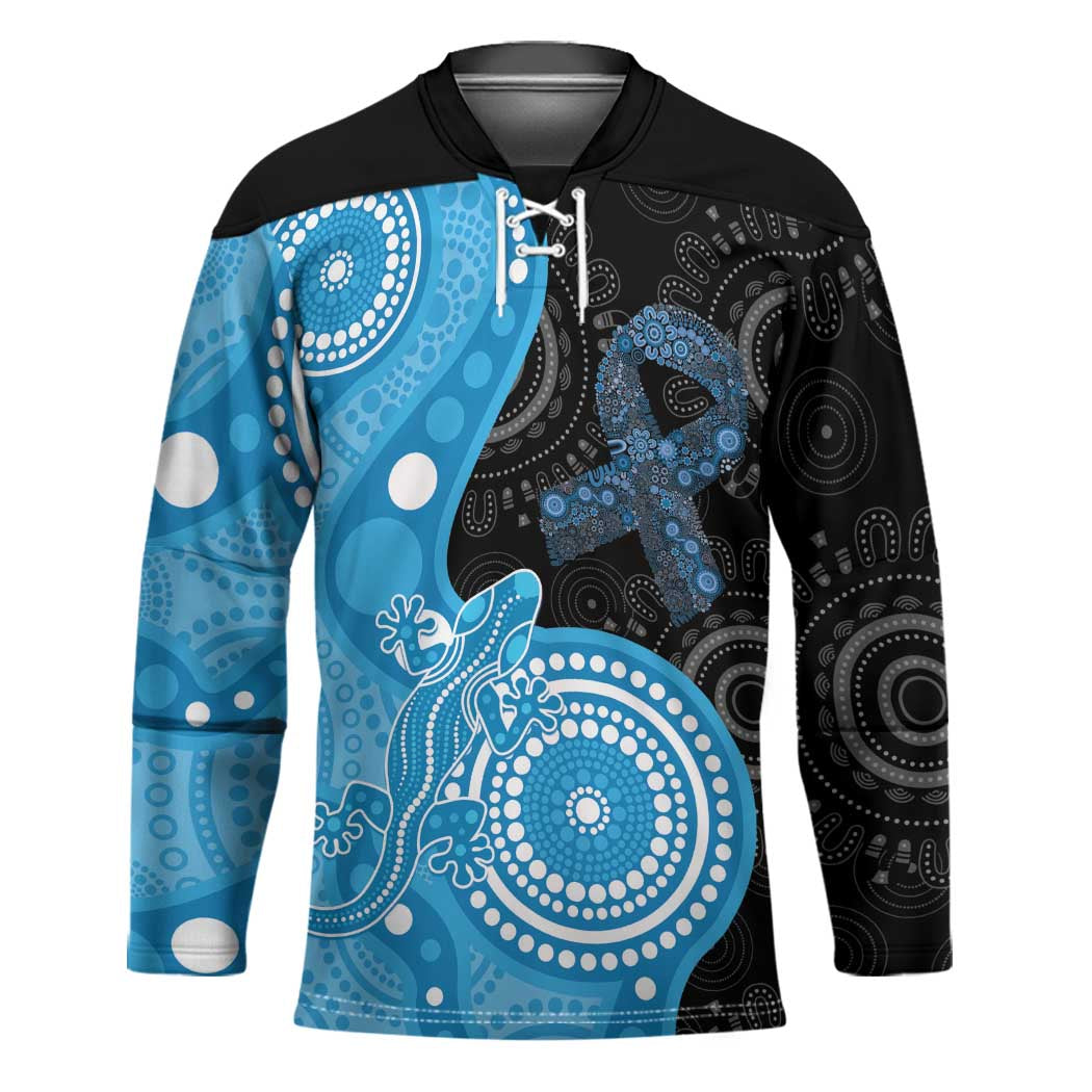 Australia Autism Awareness Month Hockey Jersey Indigenous Lizard With Blue Ribbon - Aussie Hoodie