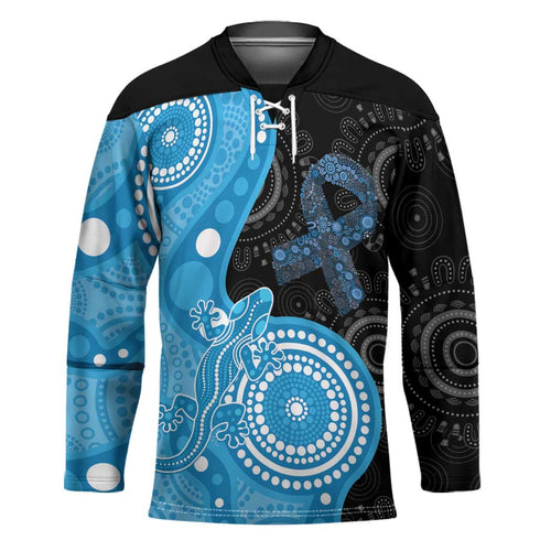 Australia Autism Awareness Month Hockey Jersey Indigenous Lizard With Blue Ribbon - Aussie Hoodie