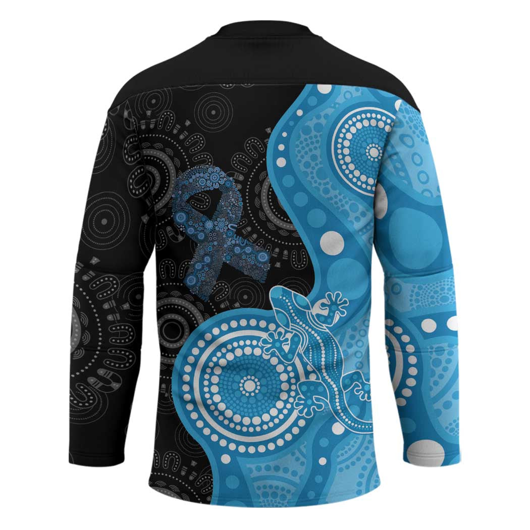 Australia Autism Awareness Month Hockey Jersey Indigenous Lizard With Blue Ribbon - Aussie Hoodie