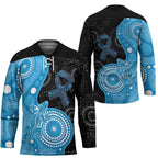 Australia Autism Awareness Month Hockey Jersey Indigenous Lizard With Blue Ribbon - Aussie Hoodie