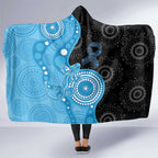 Australia Autism Awareness Month Hooded Blanket Indigenous Lizard With Blue Ribbon - Aussie Hoodie