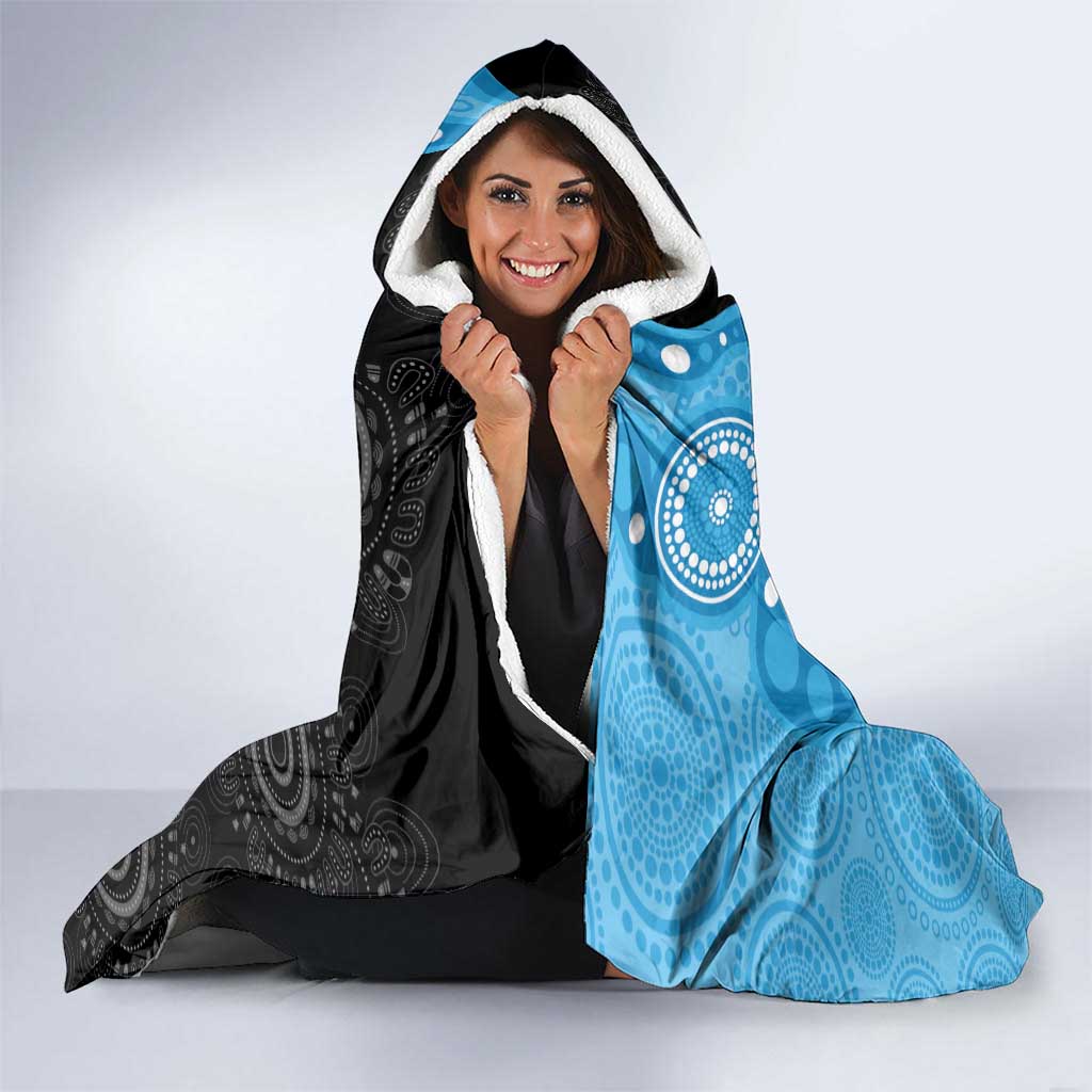 Australia Autism Awareness Month Hooded Blanket Indigenous Lizard With Blue Ribbon - Aussie Hoodie