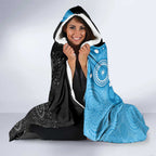 Australia Autism Awareness Month Hooded Blanket Indigenous Lizard With Blue Ribbon - Aussie Hoodie