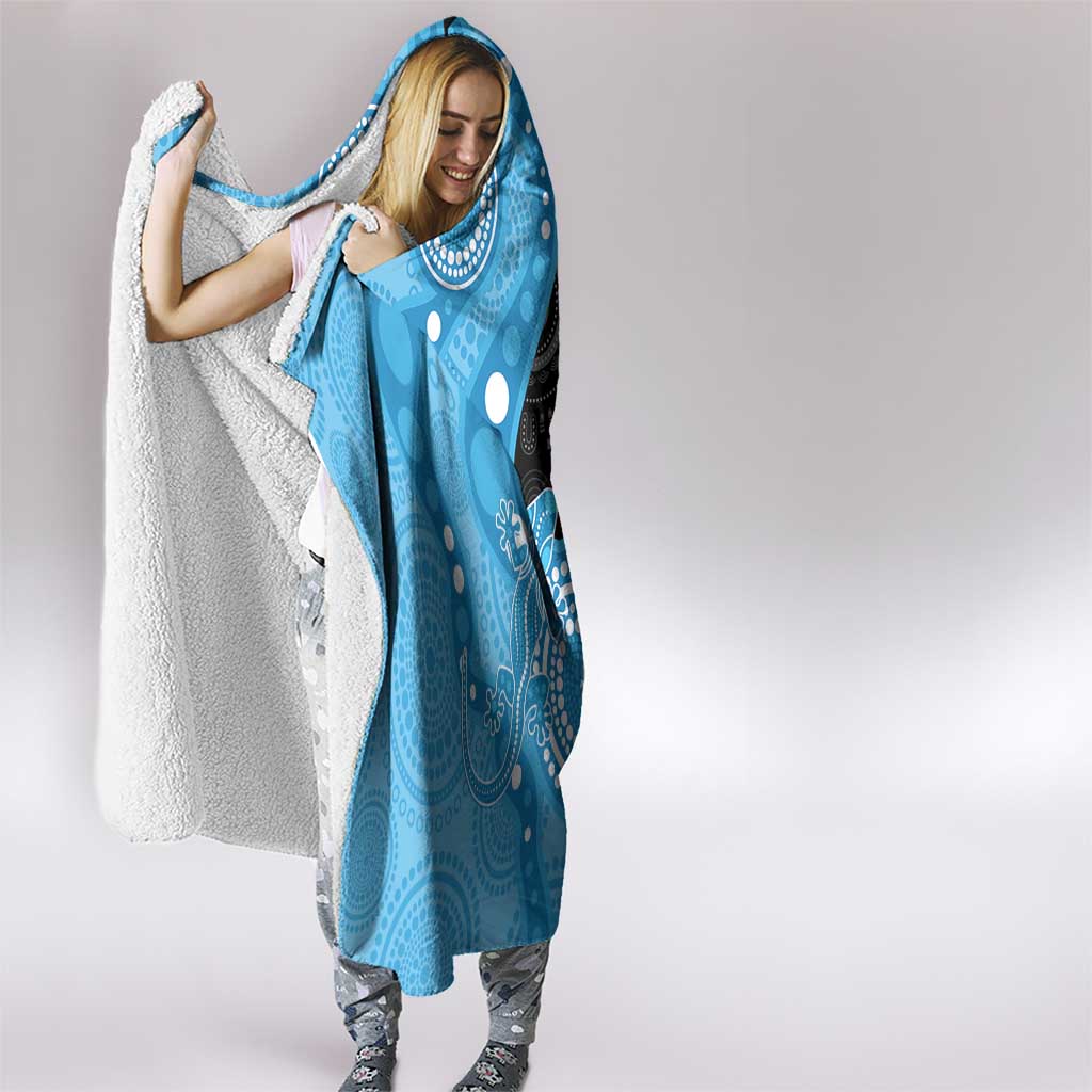 Australia Autism Awareness Month Hooded Blanket Indigenous Lizard With Blue Ribbon - Aussie Hoodie