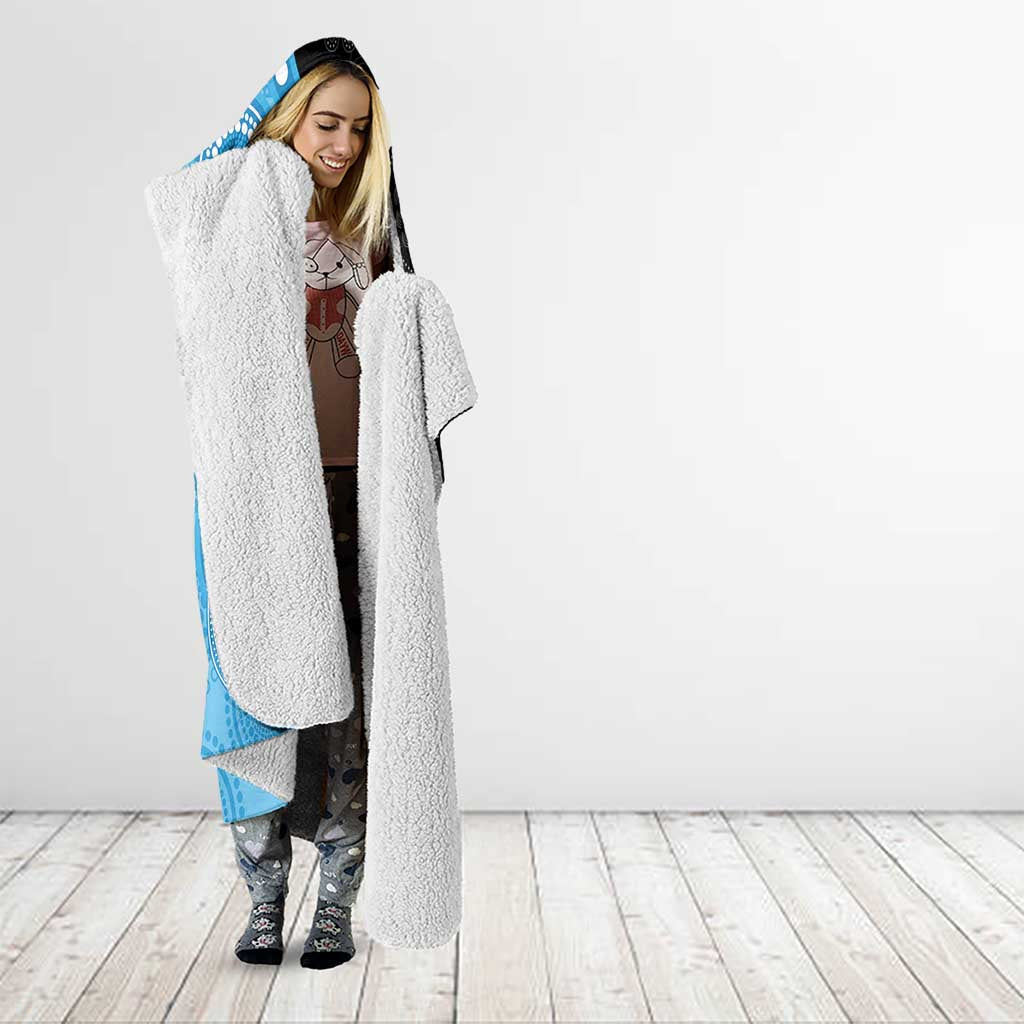 Australia Autism Awareness Month Hooded Blanket Indigenous Lizard With Blue Ribbon - Aussie Hoodie