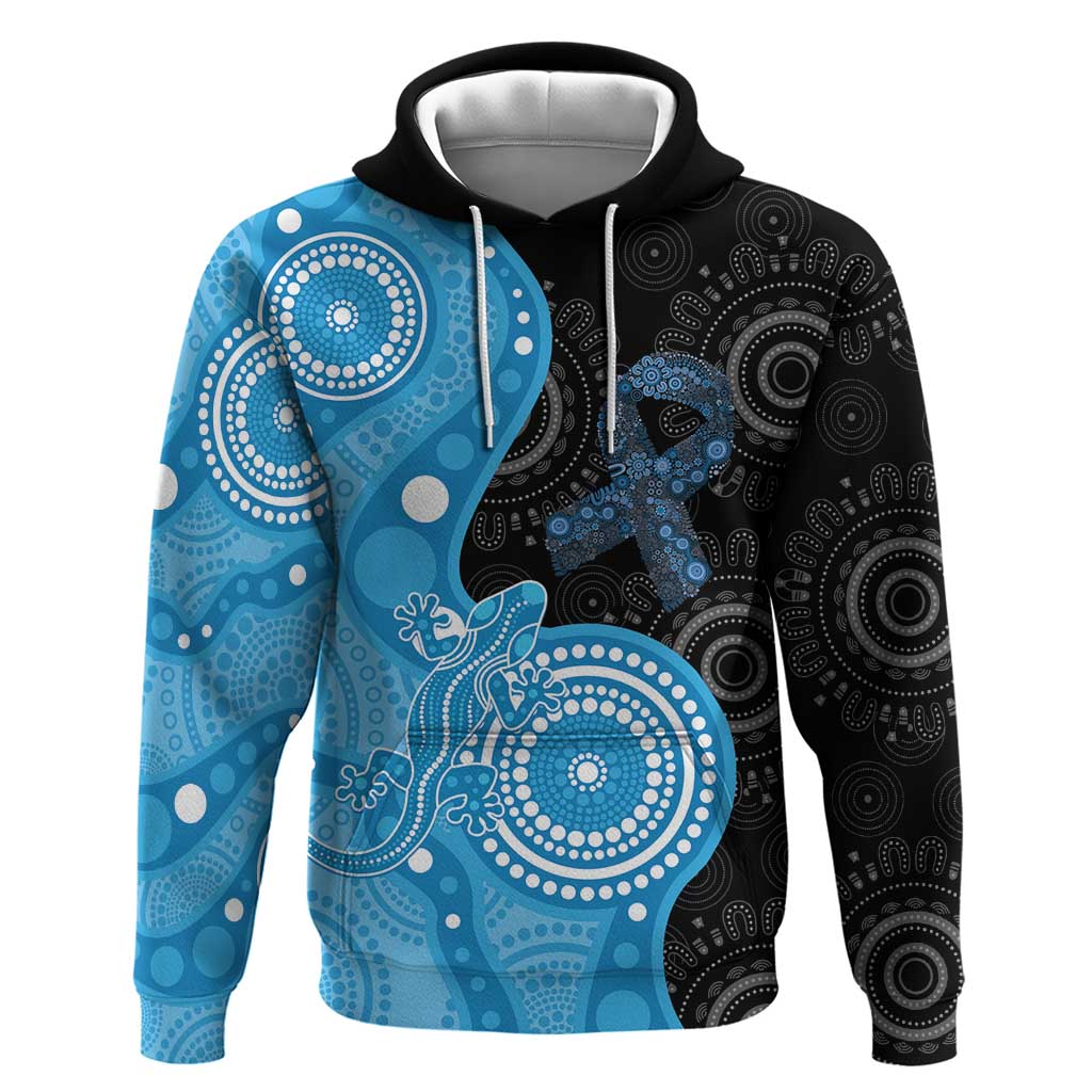 Australia Autism Awareness Month Hoodie Indigenous Lizard With Blue Ribbon - Aussie Hoodie